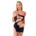 single shoulder sling tight color matching see-through dress NSCOK124108