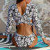 tight hollow waistless long sleeve floral one-piece swimsuit NSQYD124152