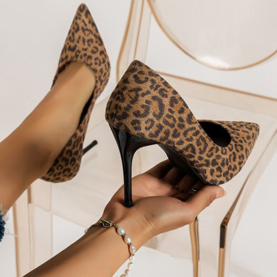 Leopard Print/black Pointed Low-top Suede High-heeled Shoes NSHYR123936