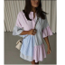 mid sleeve loose striped asymmetric colorblock dress NSLAY124192