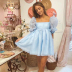 Puff Sleeve square neck short solid color Mesh Princess Dress NSLAY124191