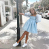 Puff Sleeve square neck short solid color Mesh Princess Dress NSLAY124191