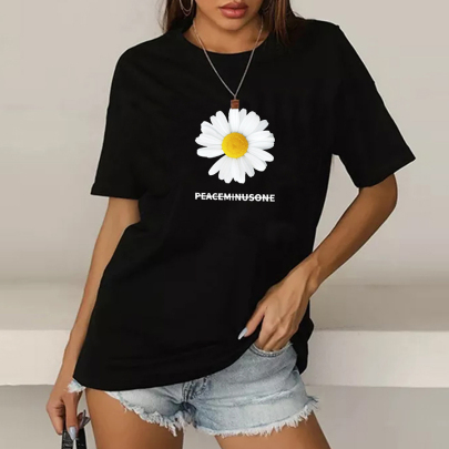 Floral Print Loose Short Sleeve T-Shirt NSYAY126909