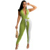 half zipper tight-fitting color-blocking sleeveless jumpsuit NSFFE125919