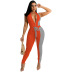 half zipper tight-fitting color-blocking sleeveless jumpsuit NSFFE125919