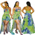 printing halterneck camisole stitching full-length skirt shorts set NSFFE125927