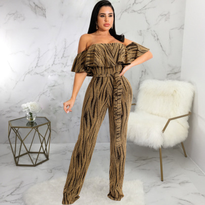 Printed One-word Collar Tube Top Short Sleeve Jumpsuit NSMRF125936