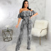 printed one-word collar tube top short sleeve jumpsuit NSMRF125936