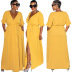 Solid Color V-Neck short sleeve loose Dress NSMRF125937