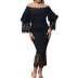 stitching one-word collar long sleeve slim solid color lace dress NSGML125951