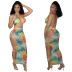 see-through printing hanging neck backless lace-up hollow bikini three-piece suit NSMYF125966
