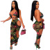 see-through printing hanging neck backless lace-up hollow bikini three-piece suit NSMYF125966