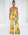 print wrap chest hanging neck backless wide-leg jumpsuit NSFBS125997