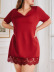 plus size V-neck short sleeve stitching solid color lace dress NSCX126011