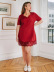 plus size V-neck short sleeve stitching solid color lace dress NSCX126011