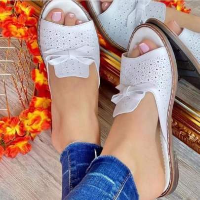 Hollow Bow Open Toe Flat Slippers NSCRX126029