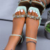 Sandalias planas con punta cuadrada y diamantes de imitación con cinturón de una palabra NSCRX126036