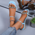 Sandalias planas con punta cuadrada y diamantes de imitación con cinturón de una palabra NSCRX126036