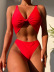 sling low-cut high waist drawstring solid color bikini three-piece set NSCMB126056