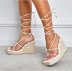 square toe cross strap Clipped toe high wedge heel sandals NSSO126075