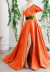 solid color slanted shoulder bow slits full-length dress without belt NSZXS126094