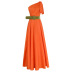 solid color slanted shoulder bow slits full-length dress without belt NSZXS126094