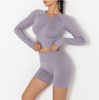 Solid Color Seamless Knitted Tight-fitting High Waist Hip-lifting Shorts Yoga Set NSNS125425