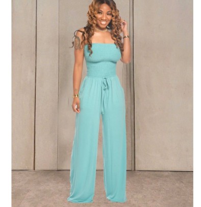Solid Color One-word Neck Wrap Chest Wide Leg Jumpsuit NSTRS125849