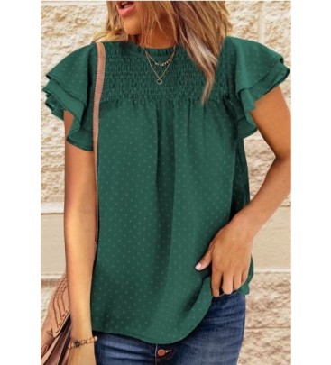 Solid Color Jacquard Chiffon Loose Round Neck Pullover Short-sleeved Top NSAXR126046