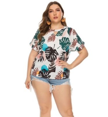 Plus Size Printing Short-sleeved Round Neck Hollow T-shirt NSCX126014