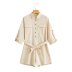 cotton and linen buttons lapel short sleeve jumpsuit NSAM126265