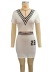 solid color letter print V-neck short sleeve top skirt suit NSSD126279