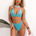hollow crochet hanging neck backless solid color bikini two-piece set (multicolor) NSYZT126313