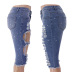 hole tight high waist mid-length denim shorts NSARY126318