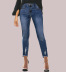 high waist raw edge slim solid color jeans NSARY126328