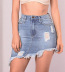 irregular raw edge high waist holes solid color denim skirt NSARY126333
