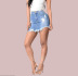 irregular raw edge high waist holes solid color denim skirt NSARY126333