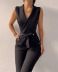 solid color twist button V-neck sleeveless slim jumpsuit NSYHC126340