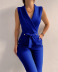 solid color twist button V-neck sleeveless slim jumpsuit NSYHC126340