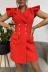 solid color fitting flounce stitching sleeves suit dress NSYHC126347