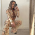 see-through printing slim long-sleeved lace-up high-waisted top and trousers suit NSJYF126369