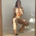 see-through printing slim long-sleeved lace-up high-waisted top and trousers suit NSJYF126369