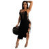 sling tight lace-up wrap chest stitching solid color Mesh Dress NSFH126383