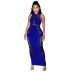 stitching sleeveless round neck slim solid color Mesh Dress NSFH126384