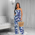 printed tube top lace-up wide-leg jumpsuits NSFH126385