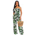printed tube top lace-up wide-leg jumpsuits NSFH126385