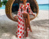 Polka Dot Long Sleeve V-Neck Beach Big Swing Dress NSYHC126395