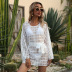 long-sleeved round neck loose lace-up see-through beach outdoor cover-up NSBJL126402