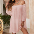 one word collar loose long sleeve solid color beach cover-up dress NSBJL126404
