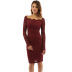 slim one-word collar long sleeve solid color lace dress NSBJL126406